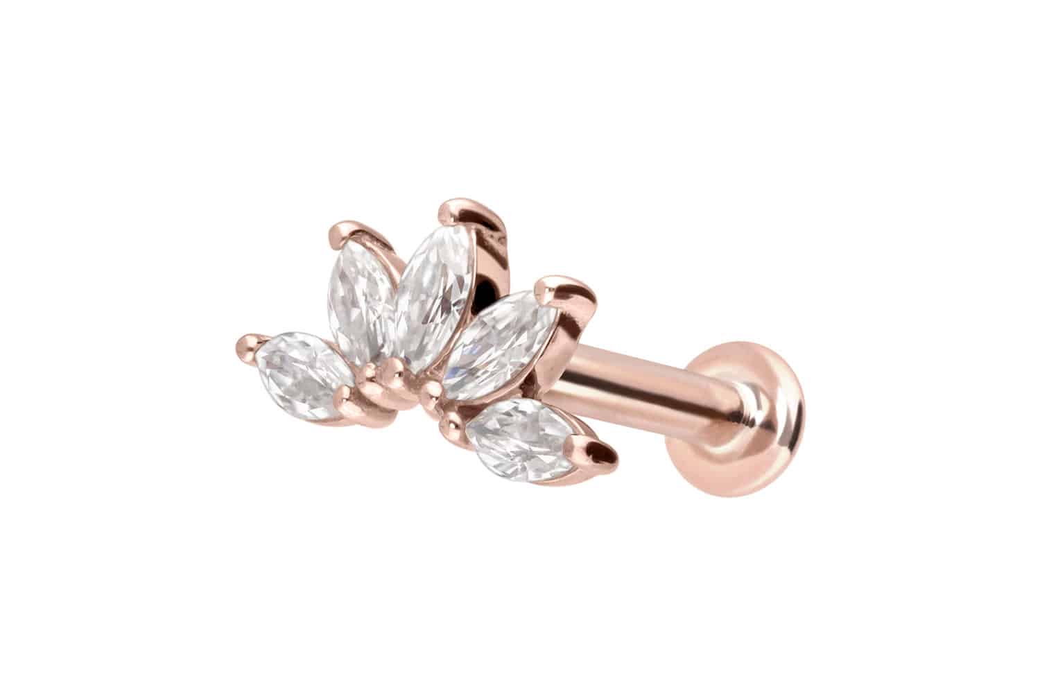 14 Karat Gold Labret Piercing mit Push Fit MOISSANIT-LOTUSBLÜTE